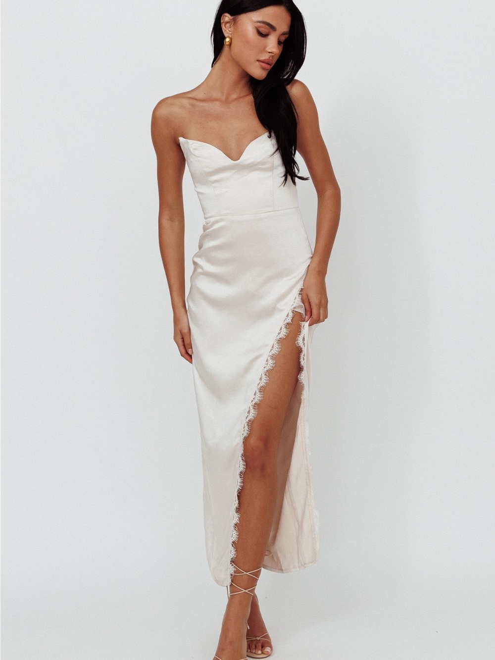NWT Winter Moon Strapless Lace Trim Midi Dress Champagne XS